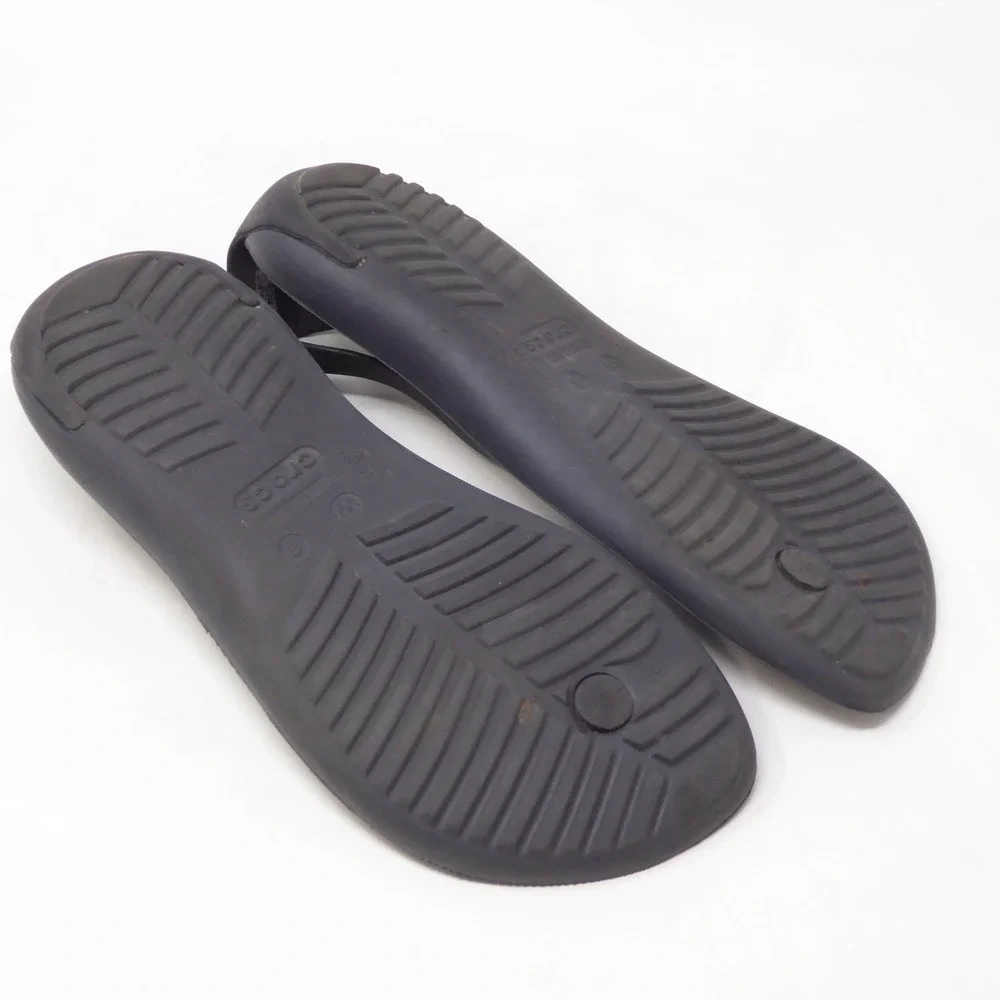 Crocs Womens Sexi Flip Sandals Black T-Strap Slingback 6